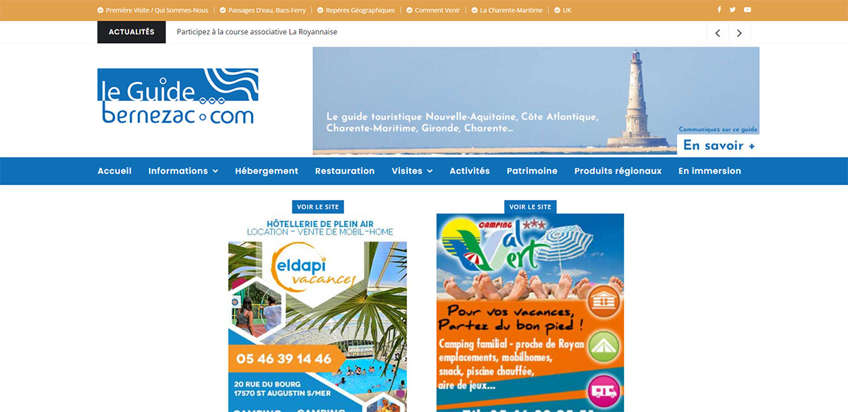  espaces publicitaires sur les portails touristiques édités sur le web par Bernezac Communication